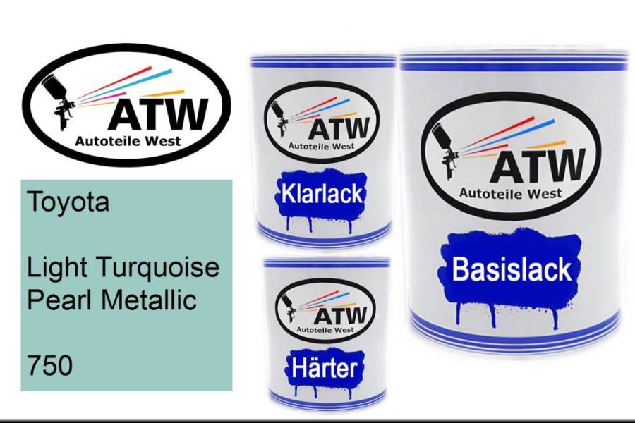 Toyota, Light Turquoise Pearl Metallic, 750: 1L Lackdose + 1L Klarlack + 500ml Härter - Set, von ATW Autoteile West.